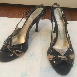 Di Nuccio Leather Slingback Heel w/ Leopard Detail